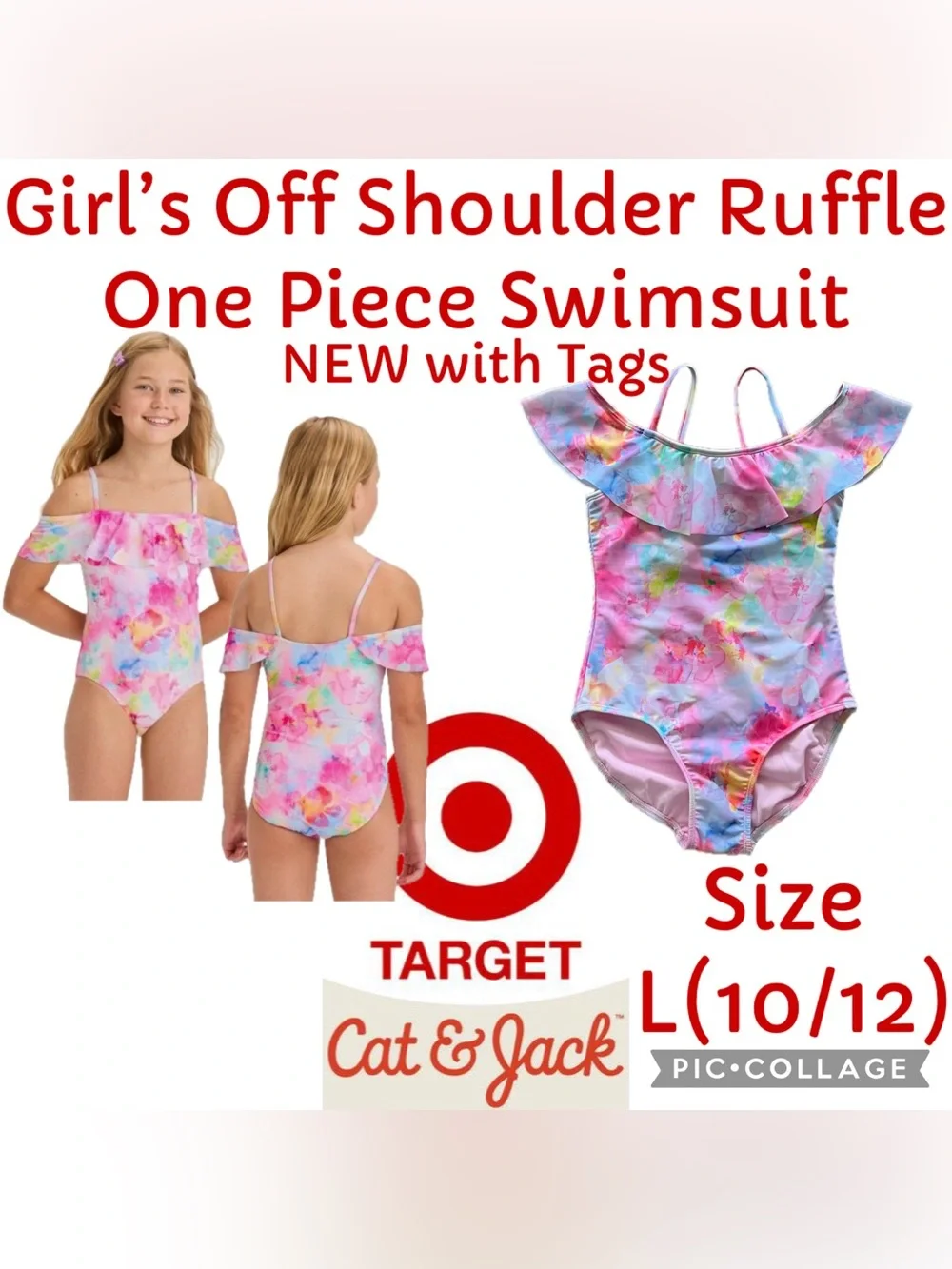 Target Cat & Jack Girls Daydream Floral One Piece Swimsuit Size L(10/12) NEW
